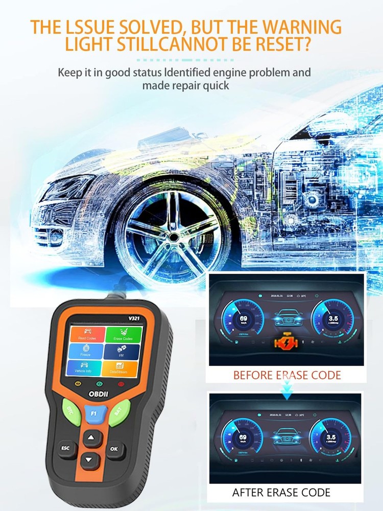 OBD2 Scanner - Car Code Reader Diagnostic Tool for Check Engine Light, Fault ...