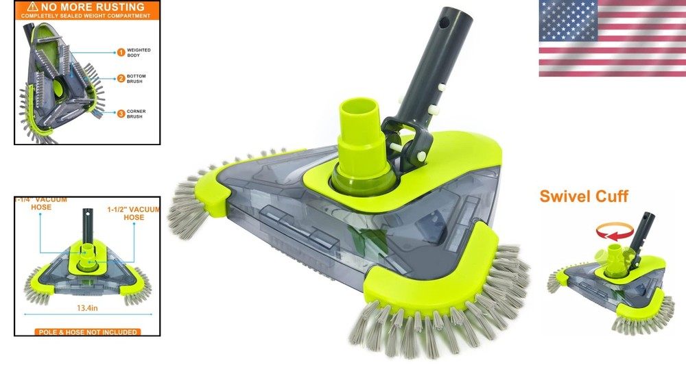 Pool Vacuum Head with Side Brush & Rotatable Adapter