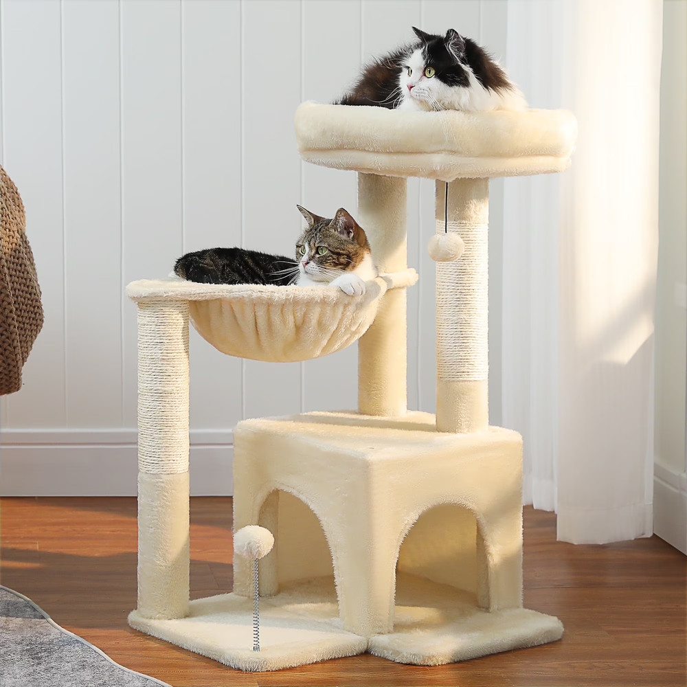 29.5" Cat Tree Tower w Hammock Top Perch & Sisal Scratching Posts Beige