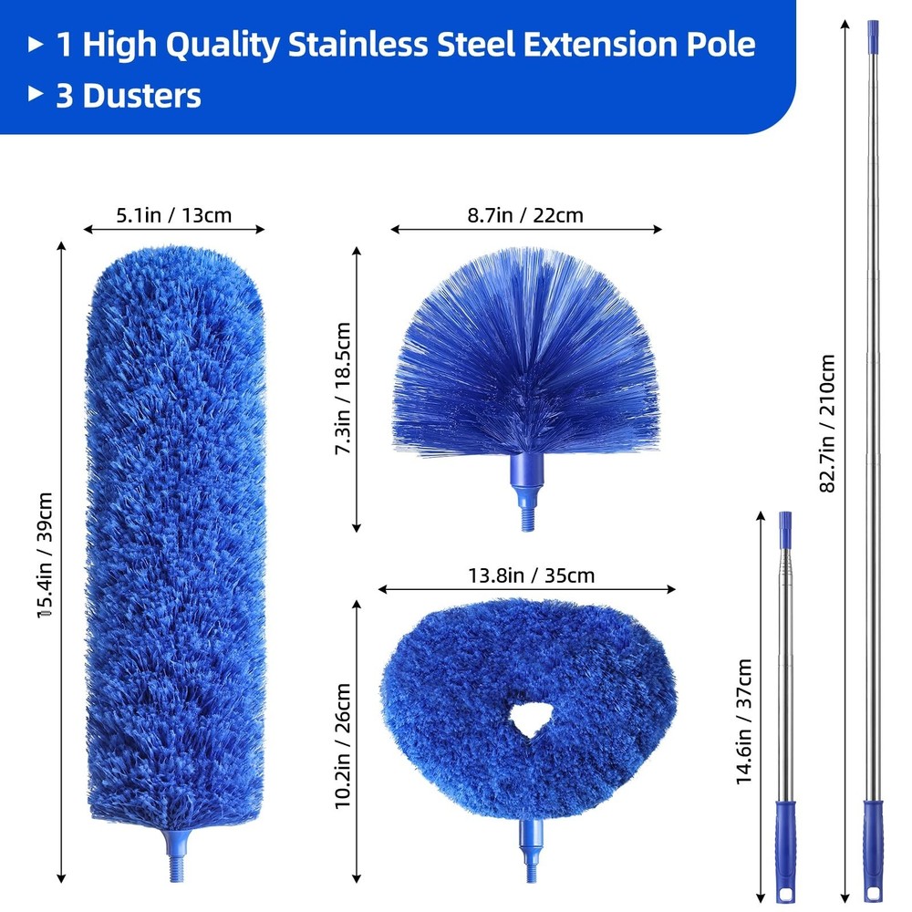 Microfiber Duster for High Ceiling Fan Blades, Cobweb with Extension Pole Adj...