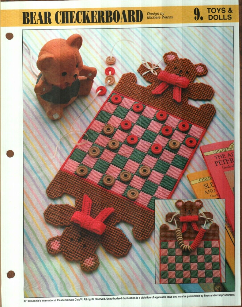 NEW BEAR CHECKERBOARD GAME ANNIE'S PLASTIC CANVAS PATTERN INSTRUCTIONS