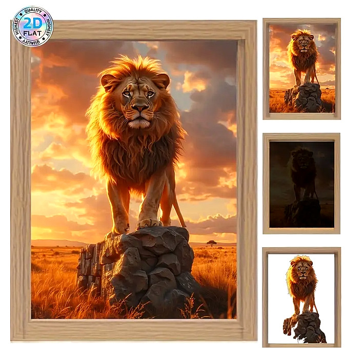 Lion USB LED Night Light Lamp Framed Wall Decor Before After Light Effect 8"x6"