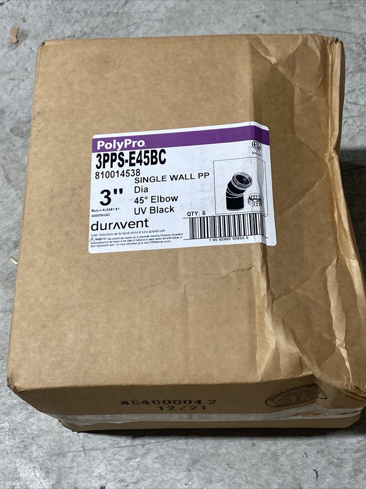 DuraVent PolyPro 3PPS-E45BC - 3" Single Wall PP - Elbow 45 Degree UV Black Qty:6