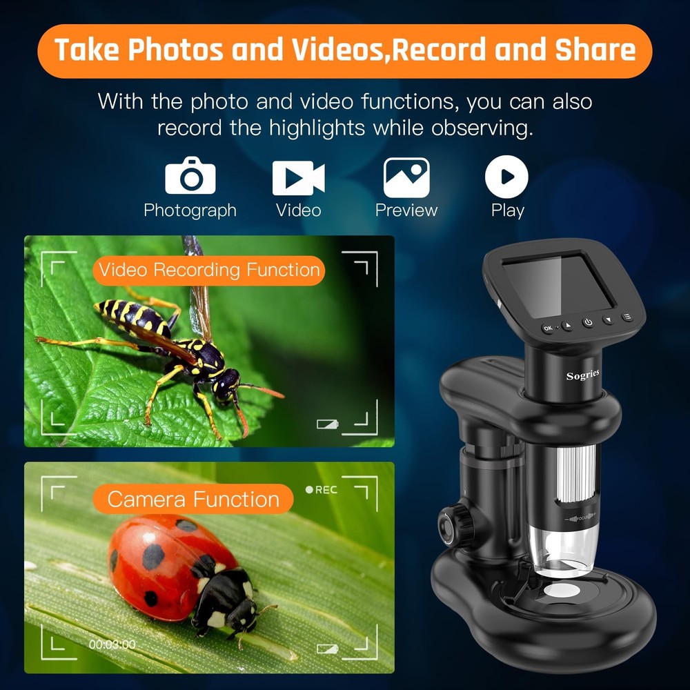 1000x Microscope-Handheld Digital Microscope for Children with 2" LCD Screen,...