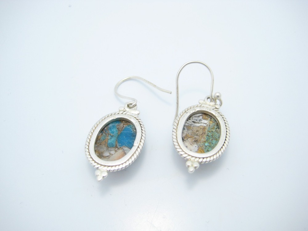 Sterling Silver White Pink Marbleized Quartz Dangle Earrings