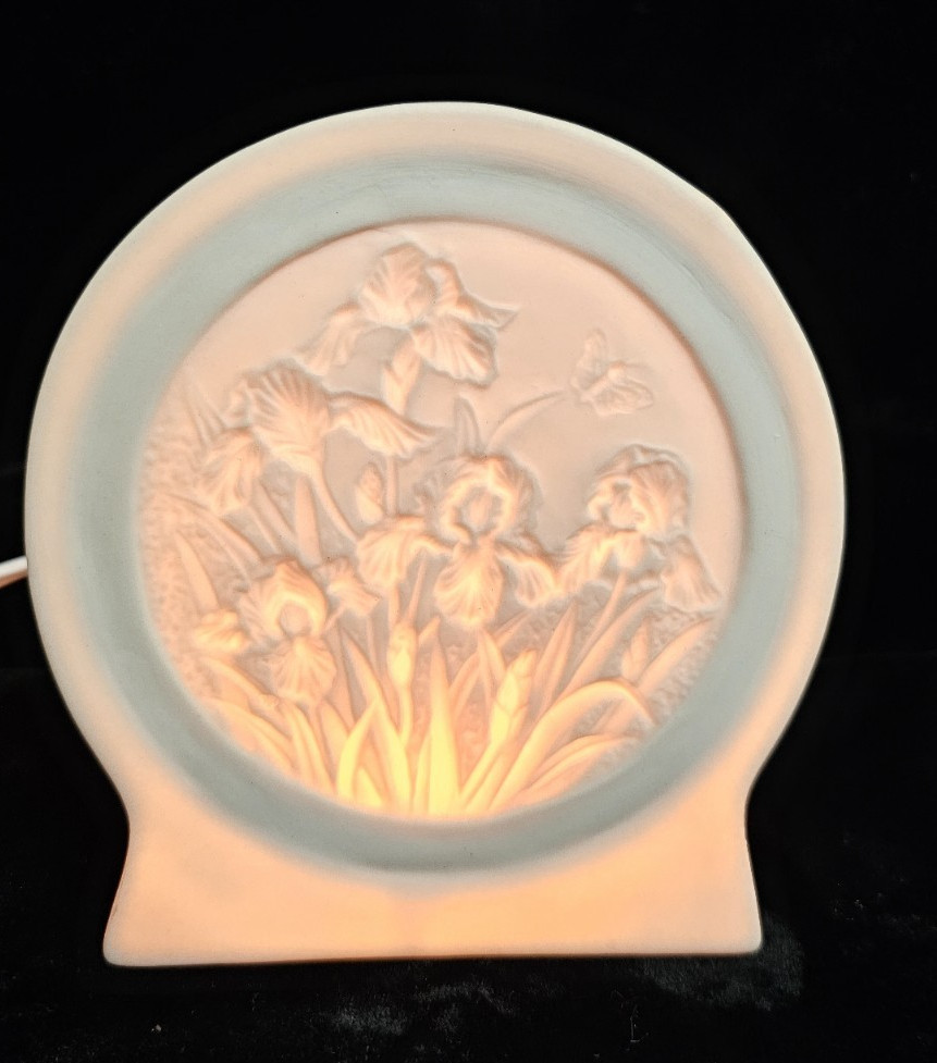 Handmade Porcelain White,  Iris Night light 5" T.