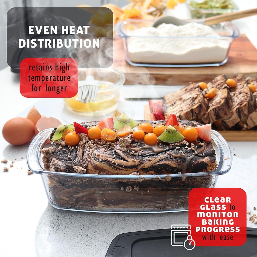 EATEX Glass Bread Pans for Homemade Bread Baking, 1.9 Quart Deep Rectangular ...