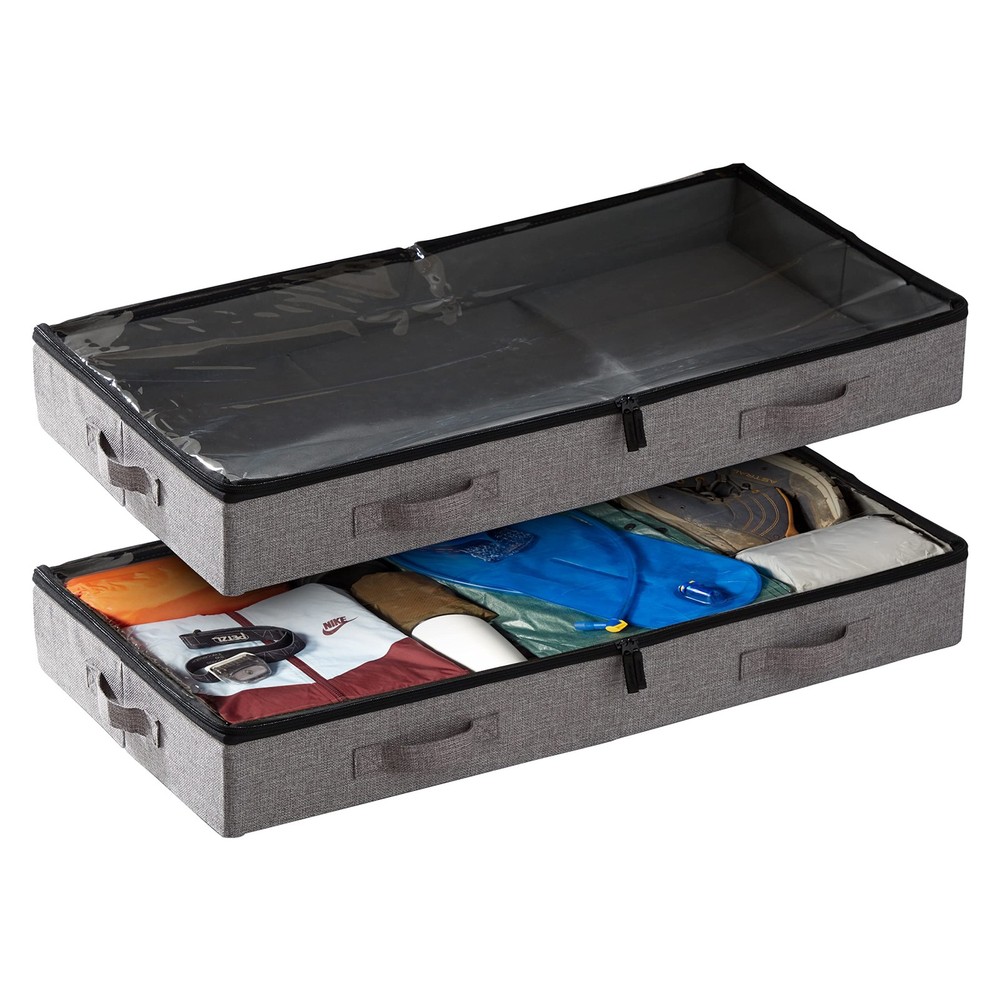 storageLAB Under Bed Storage Containers, Low 2 Pack, Profile, Grey
