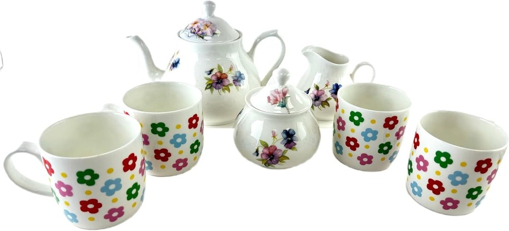 Bone China Dinnerware and Serveware. 7 Piece Tea Set, Service for 4