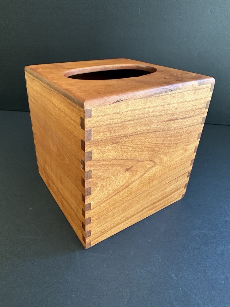 Maple Handmade Dovetail Tissue Box Cover Square Signed Rustic Natural Modern