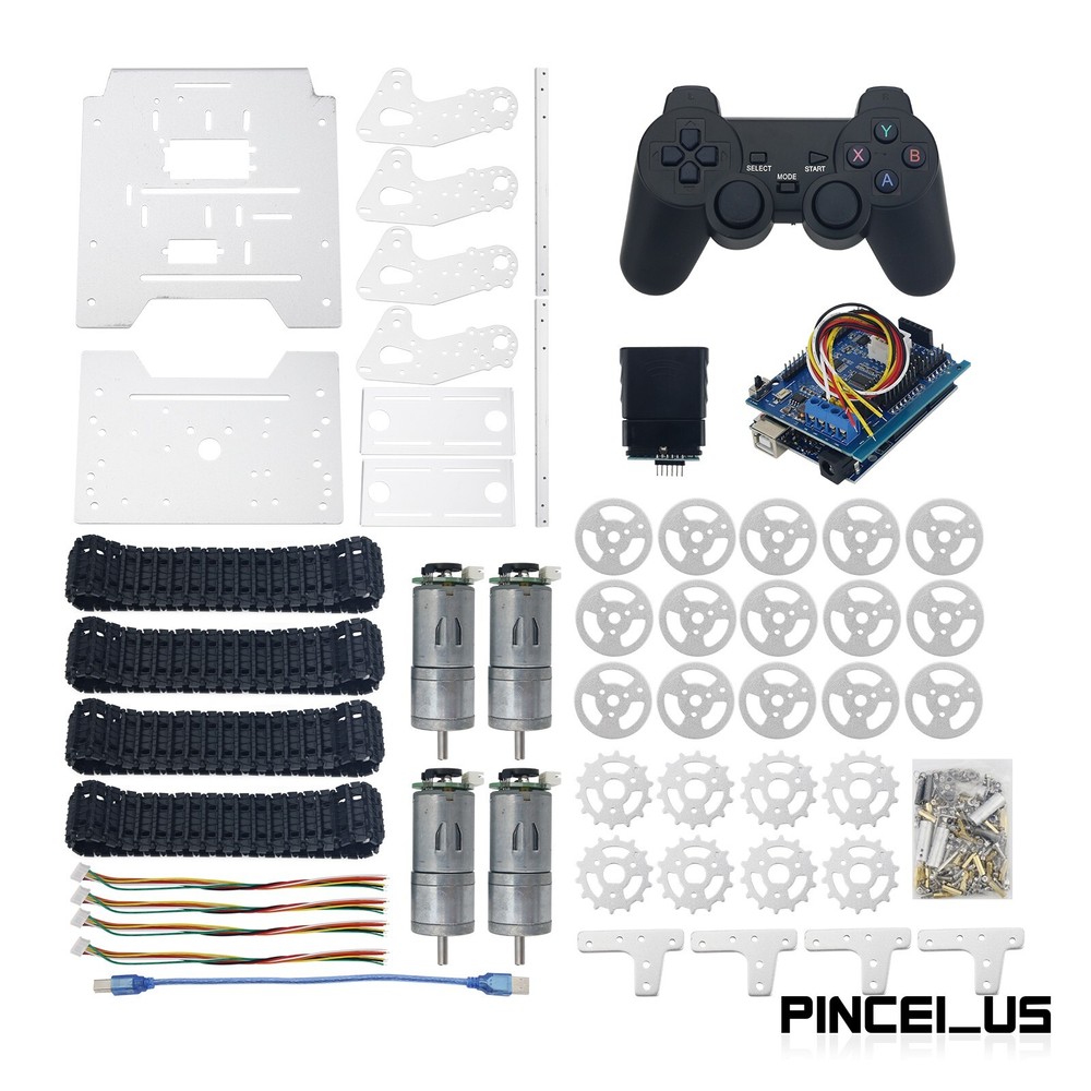 4WD Robot Tank Chassis Kit Chassis + Joystick Control + 4pcs Motors w/ Encoder