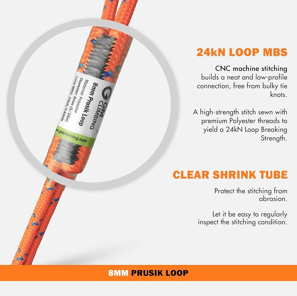 Compact 8mm Prusik Loop 18” - High Tensile Strength for Rigging and Climbing