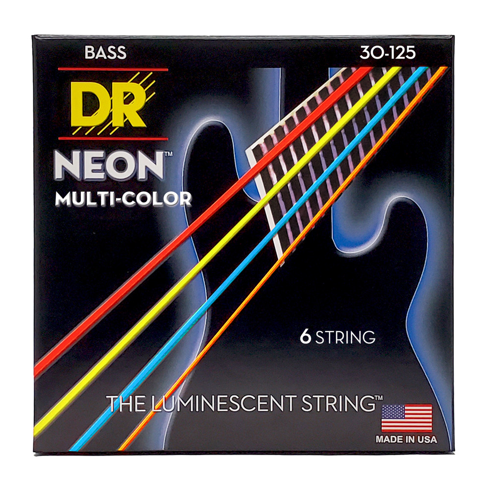 DR Strings Hi-Def Neon Multi-Color Bass Strings 6-String Medium 30-125
