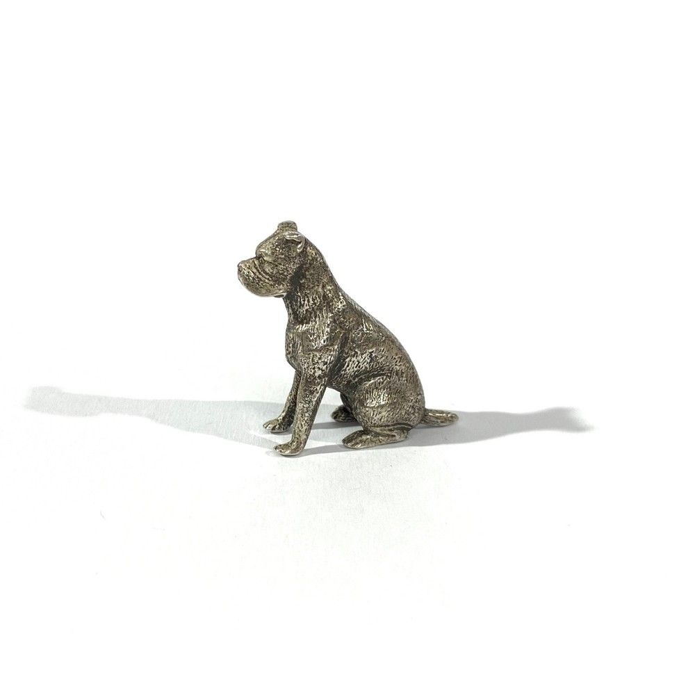 vintage heavy solid silver boxer miniature , dog figurine