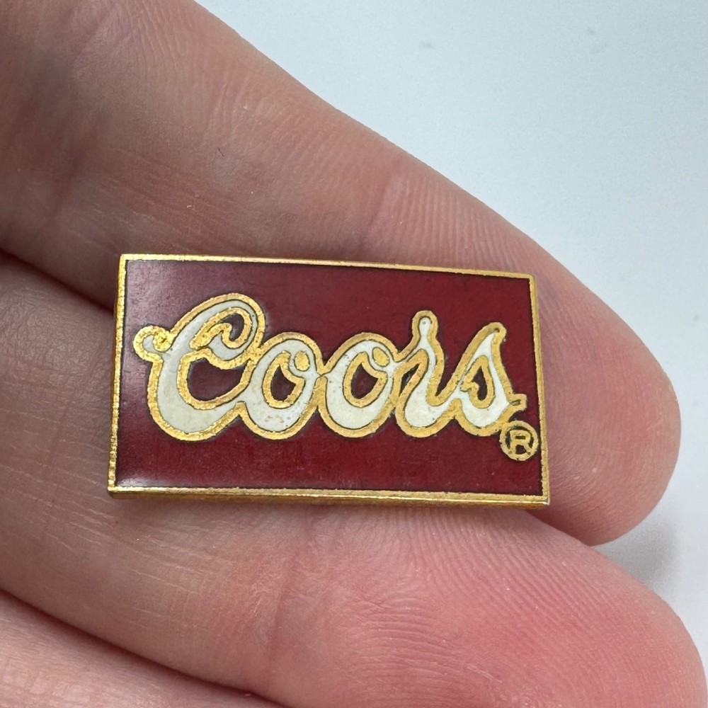 Vintage Coors Red Script Logo Enamel Lapel Pin Beer Rectangle