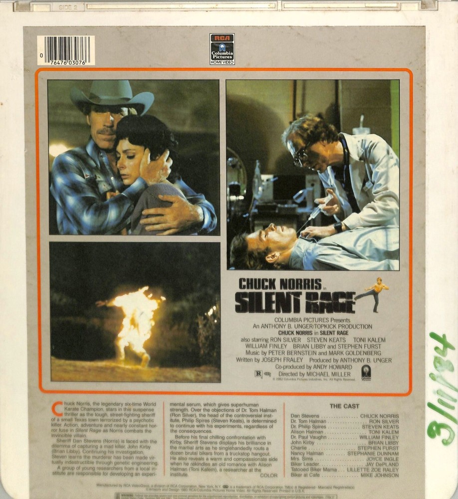 Silent Rage (1982) Vintage CED Videodisc