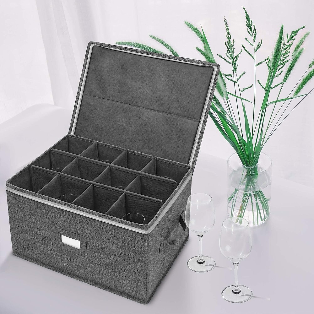 Heavy-Duty Stemware Storage Cases - Protects Glassware, Stackable - Holds 12