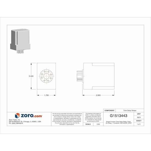 Dayton 1Egc1 Single Function Time Delay Relay, Octal, On Delay, 1 Functions