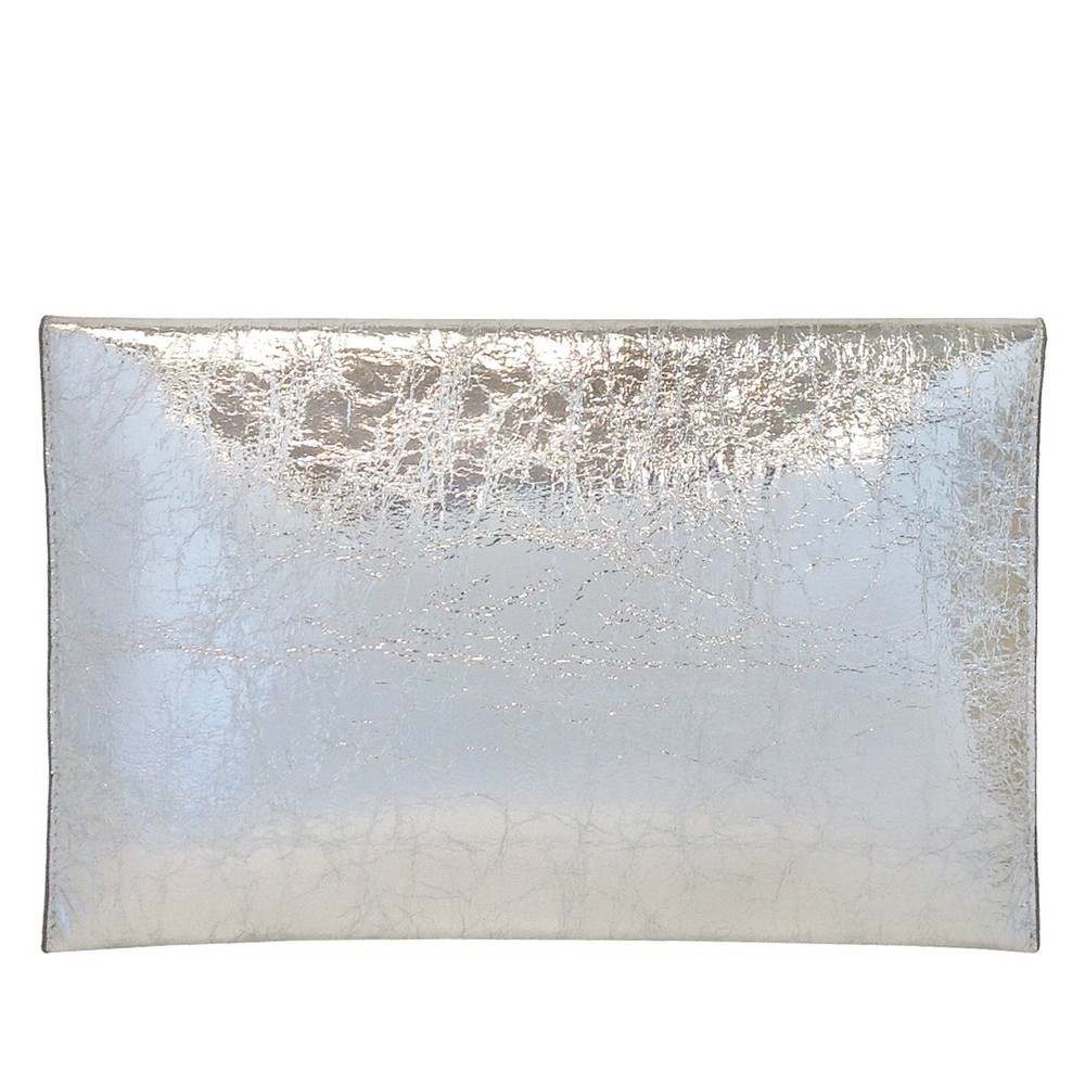 JNB Crushed Metallic Envelope Clutch Medium Silver