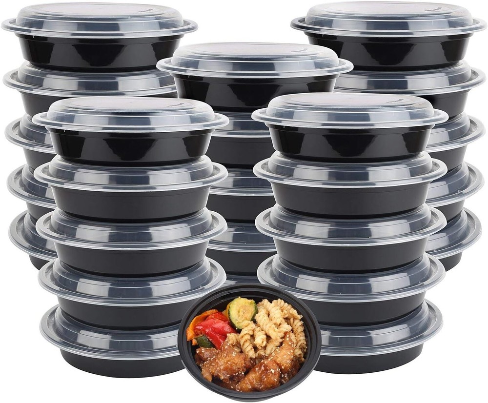 MC723 (30PCS) 24 oz. Black Microwavable Container with Clear Lid