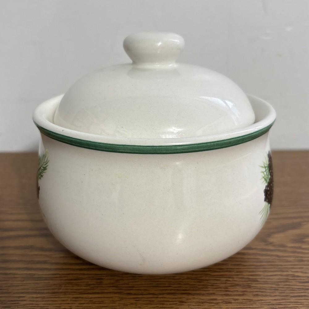 Acrita Pottery Rustic Pine Cone Pattern Sugar bowl With Lid
