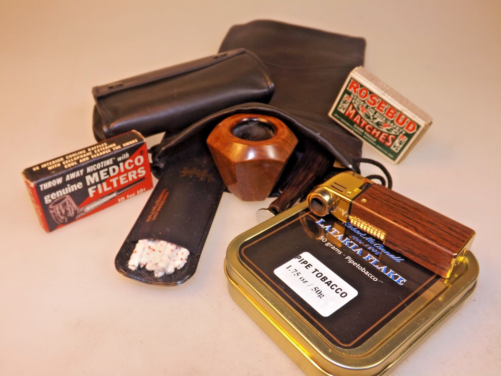 New Tim West Pipes Designer Plain Black Leather Pipe & Accessories DrawstringBag