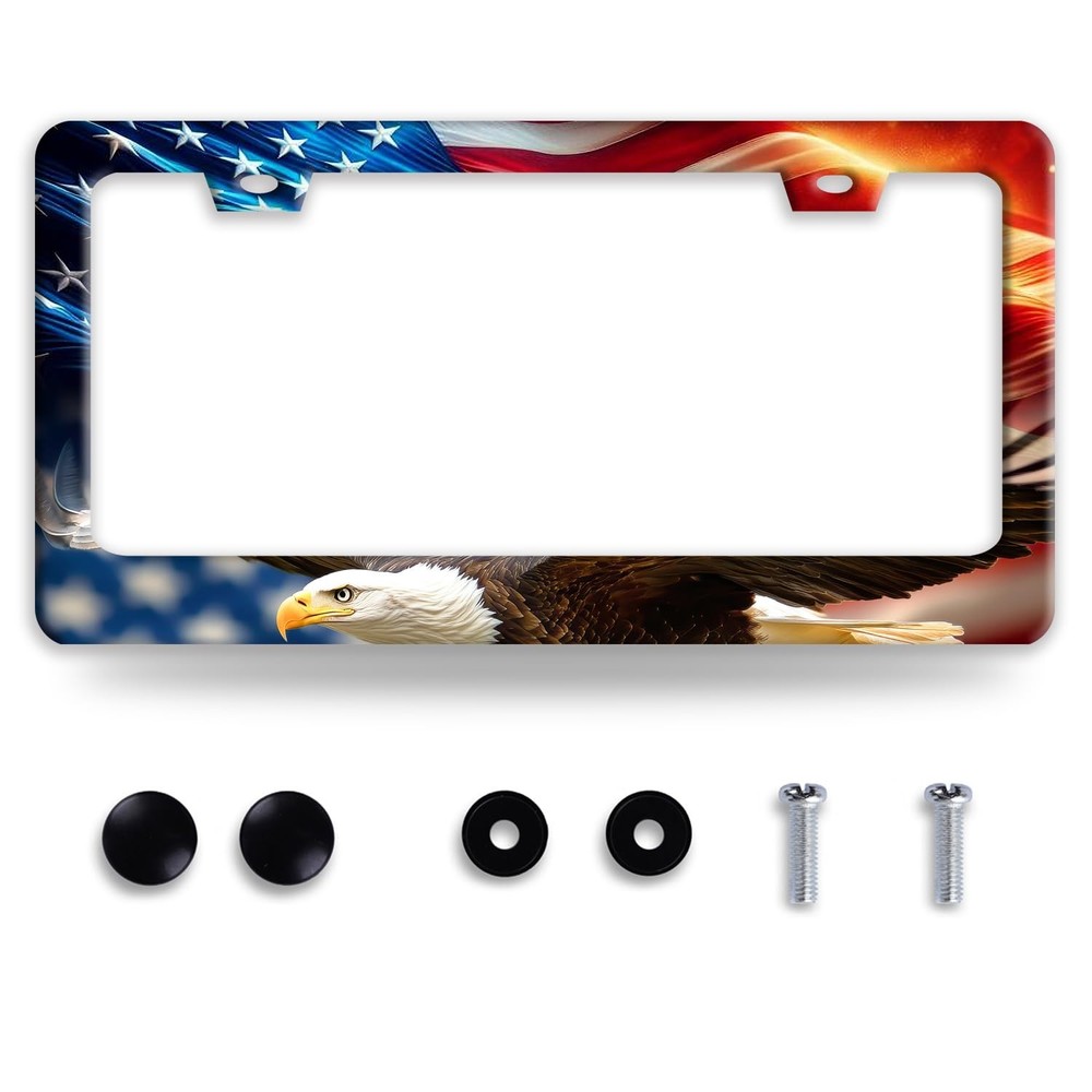 American Flag Eagle License Plate Frame One size,