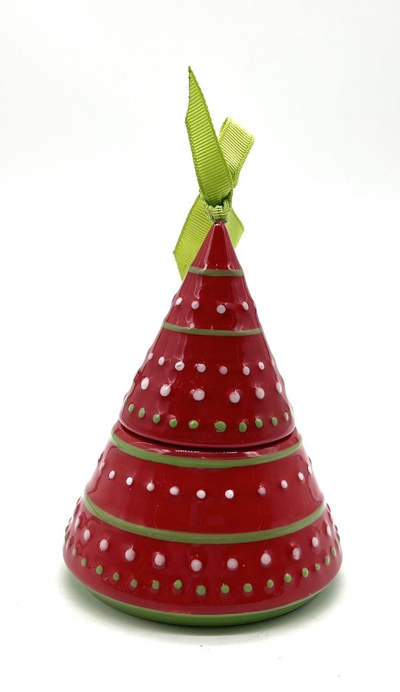 Grasslands Road Red Ceramic Christmas Tree 2pc Candle Very Nice