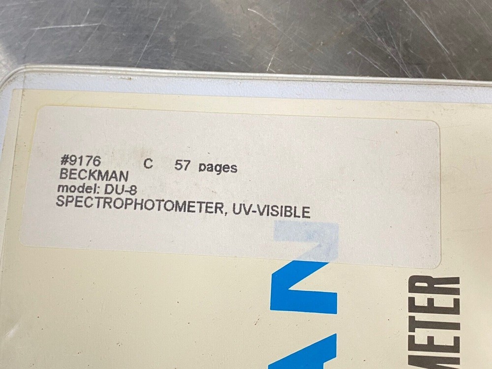 Beckman DU-8 Spectrophotometer UV-visible - Users Guide / Instruction Book