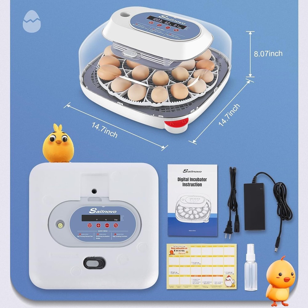 24 Eggs Incubators +Automatic Egg Turning Temperature Control&Humidity Display