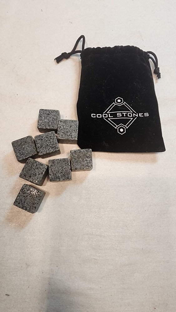 Whiskey Chill chilling Cool Stones, 8, plus black velvet pull string bag