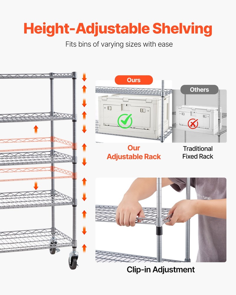 VEVOR Rolling Bin Storage Rack 5-Tier Bin Rack Storage System with 12 Bins