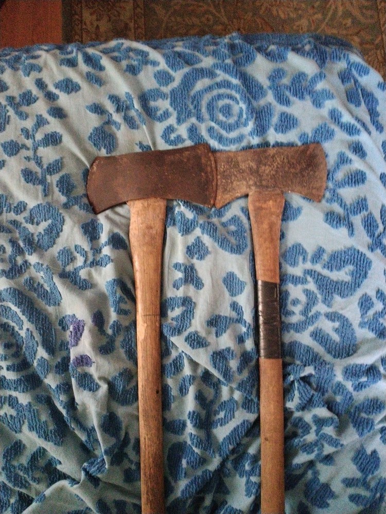 2 Vintage Double Bit Axe & Handle  27.5 Long Unknown Axe Very Good