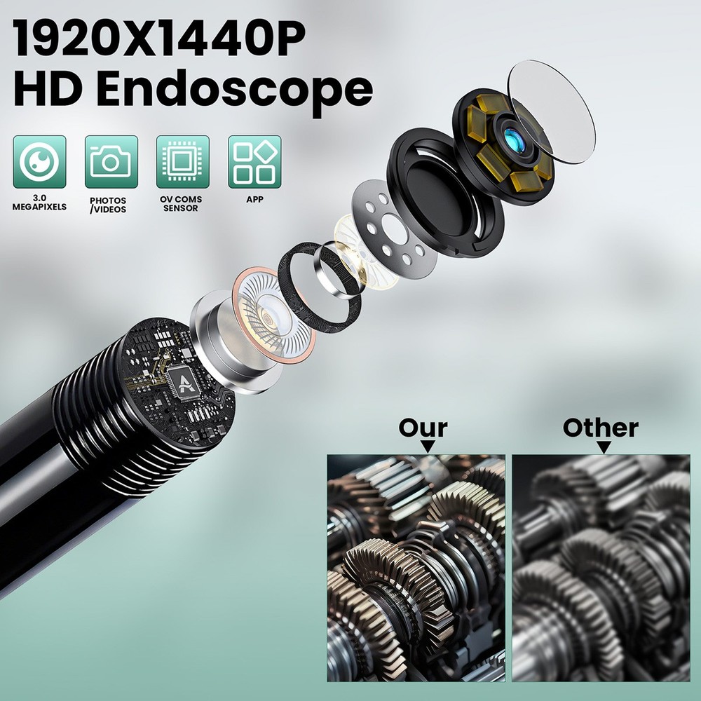16.4ft Endoscope Camera with Light HD Borescope Camera with 6 LED Lights Type-C