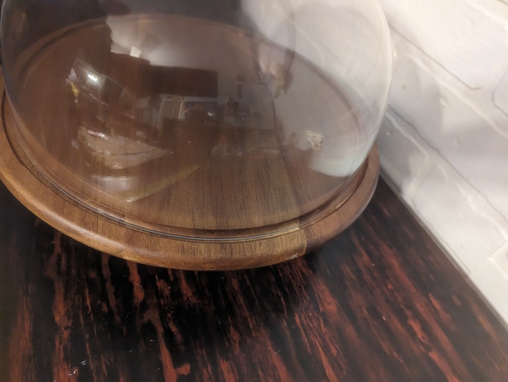 Classic Teak Wood Bakery Cheese Appetizer Stand w Clear Dome Multi-function New