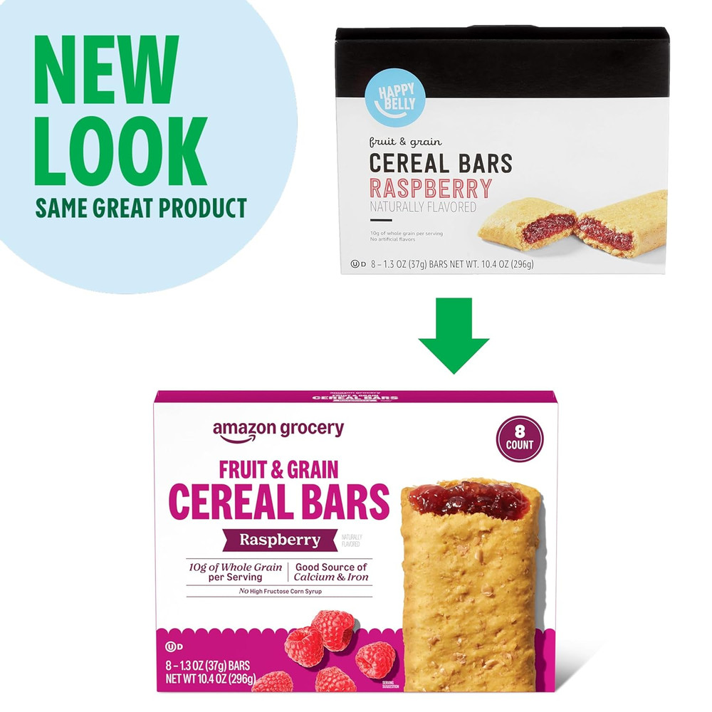 , Fruit & Grain Cereal Bars, Raspberry, 1.3 Oz, 8 Ct