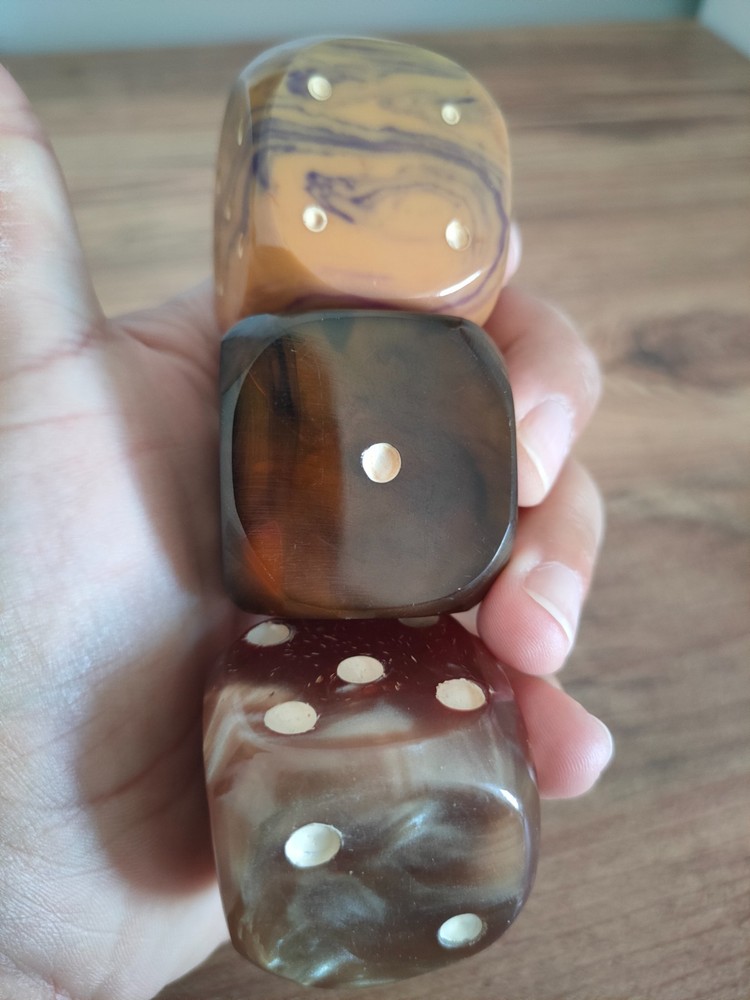 3 pieces  Amber Bakelite  huge Dice Vintage from old object