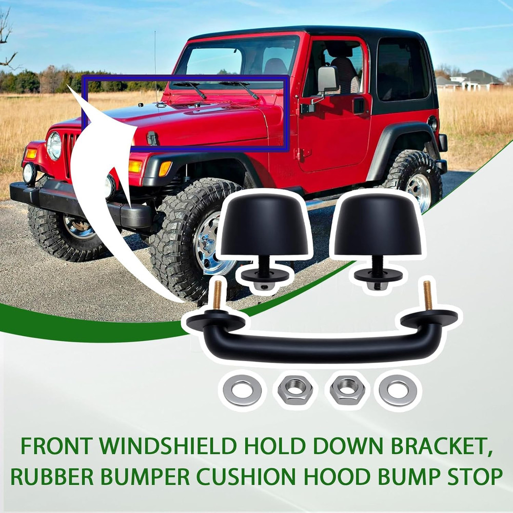 Front Windshield Hold down Bracket, Rubber Bumper Cushion Hood Bump Stop Compati