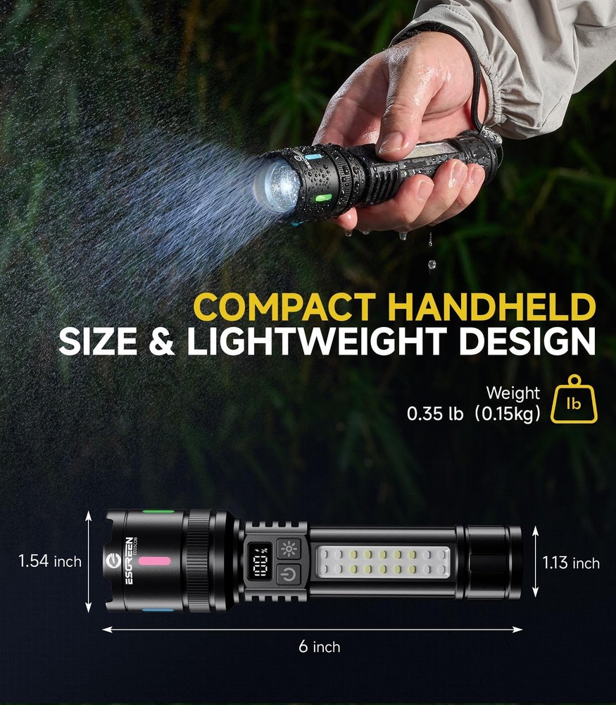 LED Rechargeable Flashlights High Lumens 10000 2 Pack, Single Click Bright Fl...