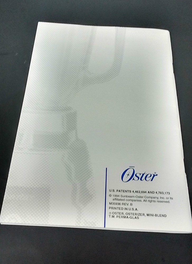 Osterizer Classic Blender User Guide & Recipes Instruction Manual Book Genuine