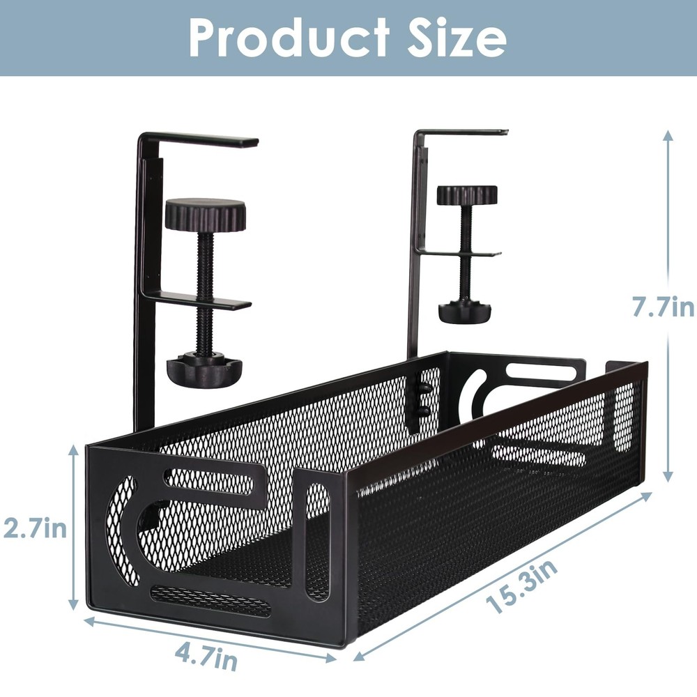 Under Desk Cable Management Tray, 15.3'' (1 Pack), Black