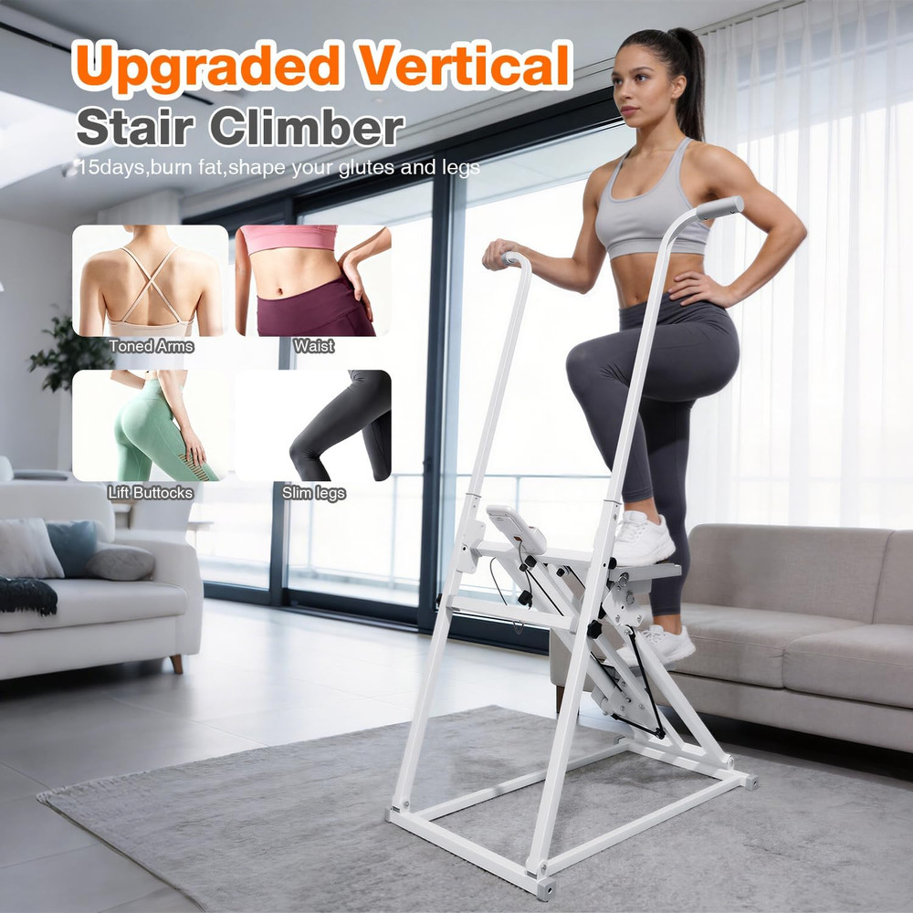 Foldable Stair Stepper Machine with Handles - Adjustable Stepper for Home Cardio