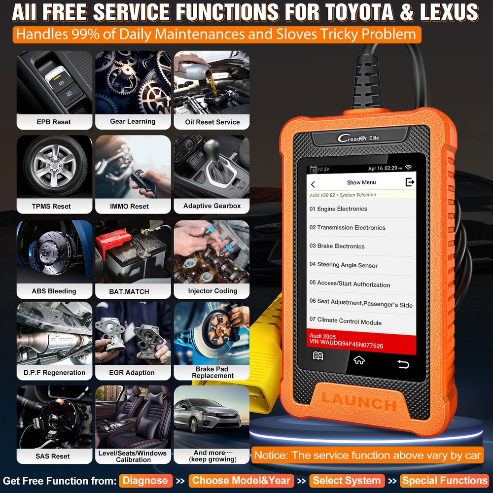 LAUNCH X431 Creader Elite For Toyota Car Diagnostic Tool OBD2 Scanner ABS SAS