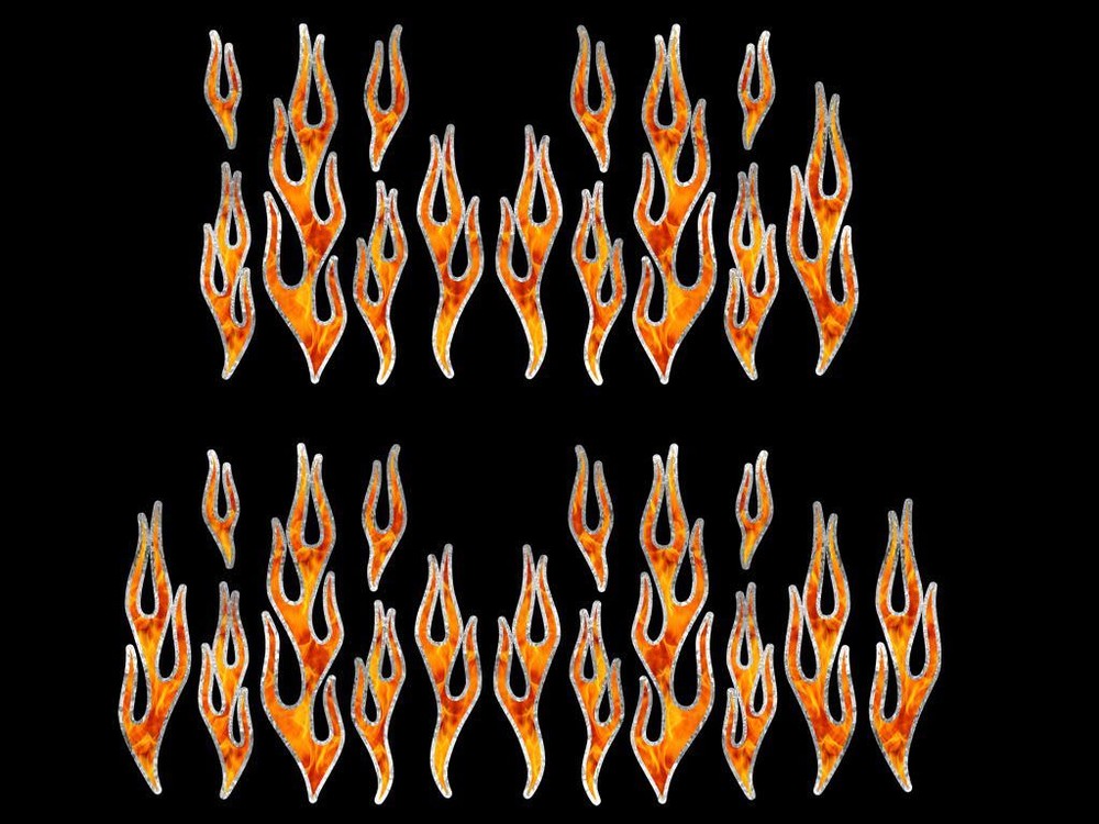 Old school Flame decals - 28pc set - True Fire & Silver Foil - for motorcycle