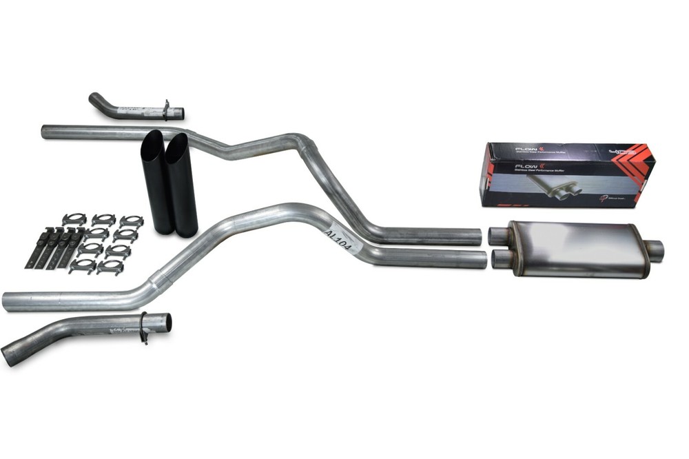 Chevy GMC 1500 96-99 2.5" Dual Exhaust Kits Flow II Black Tips Corner Exit