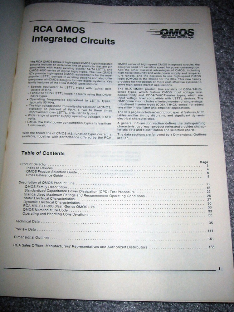 RCA Solid State QMOS Databook Covers 74HC devices