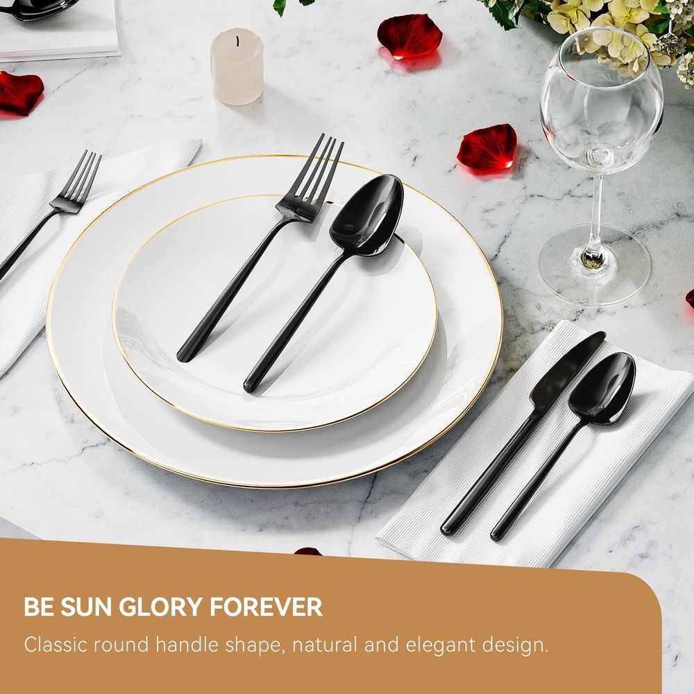 Oval Black 20-Piece Silverware Set, Stainless Steel Flatware Set with Design,...