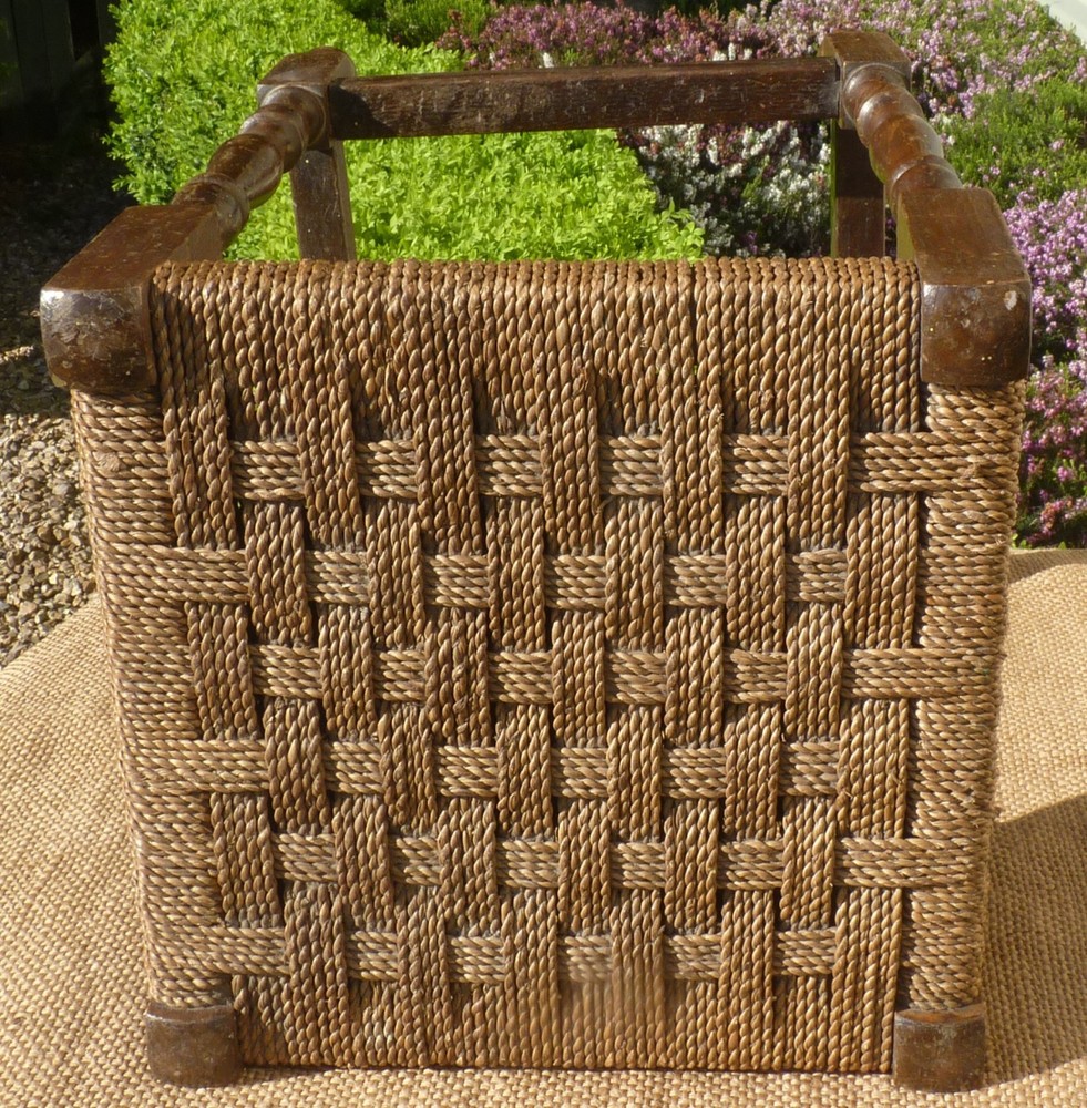 Vintage Wooden stool woven string top Needs TLC repolish