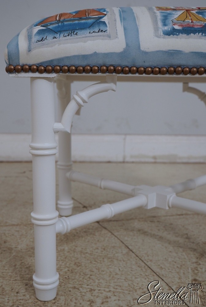 66108EC: Pair Nautical Newly Upholstered Bamboo Form Stools