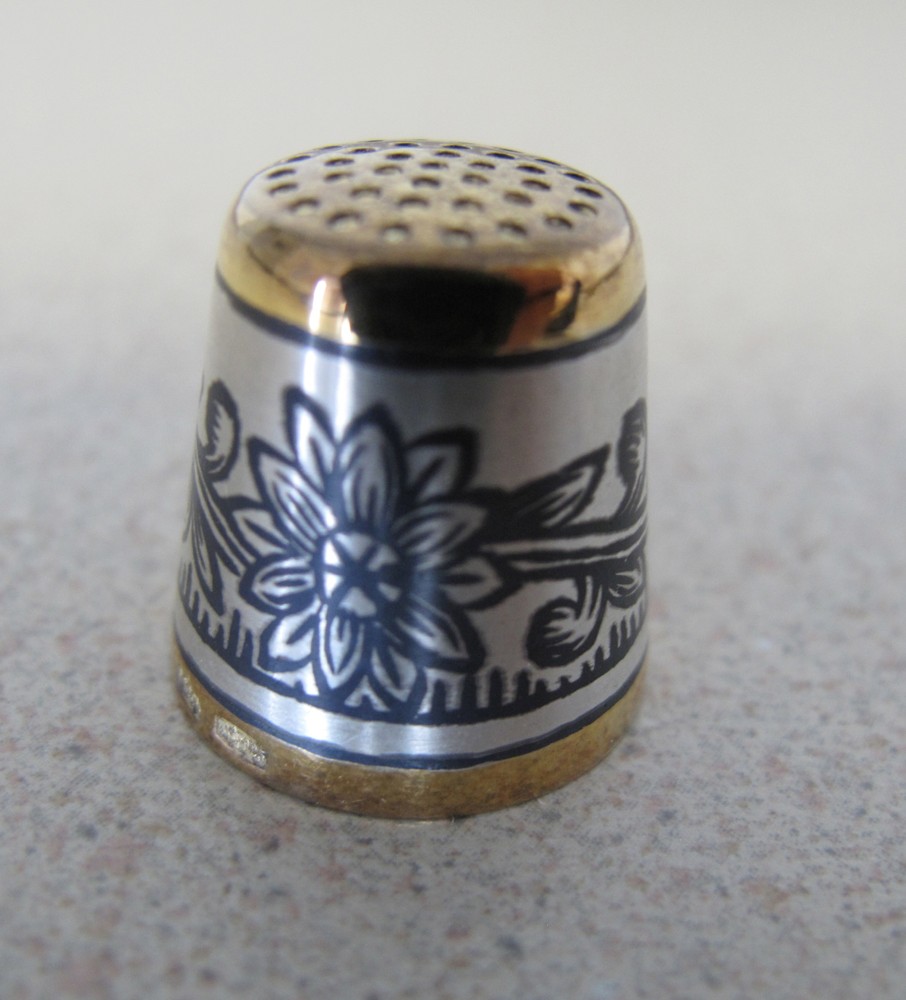 Russian Soviet Thimble sterling silver gold flower 925 Наперсток Серебро